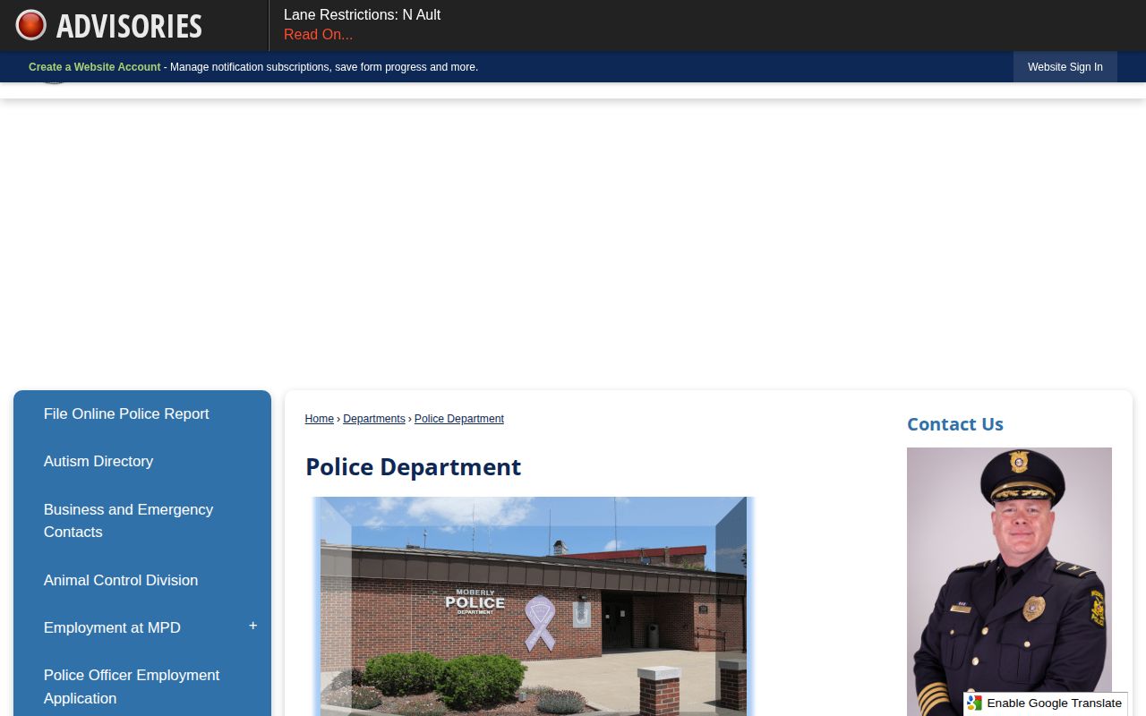 Official Moberly Police Department contact page for Moberly arrest records