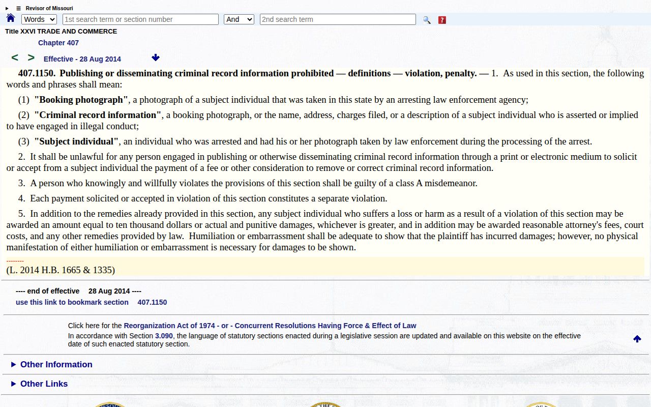Missouri anti-pay-to-remove law for Randolph County booking records